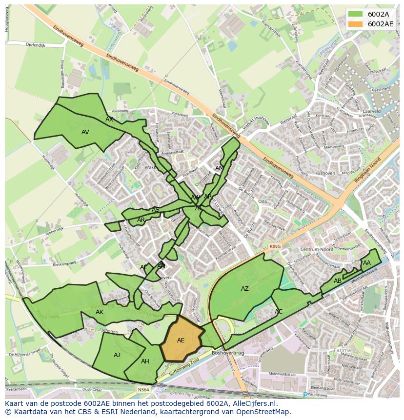 Afbeelding van het postcodegebied 6002 AE op de kaart.