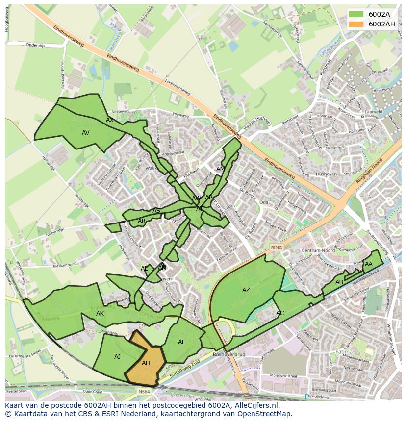 Afbeelding van het postcodegebied 6002 AH op de kaart.