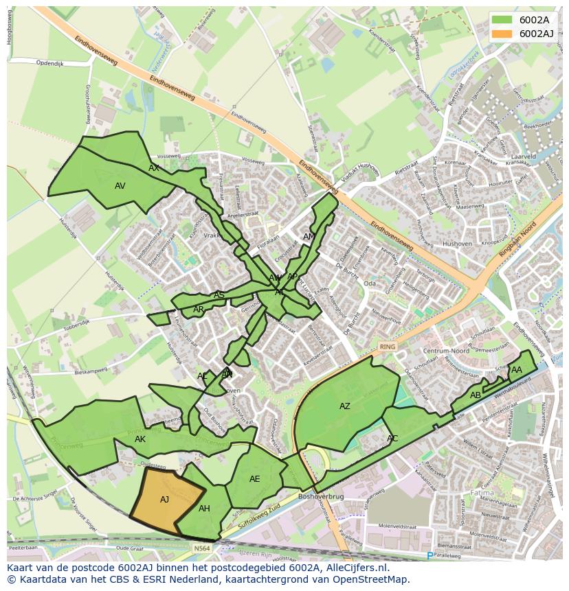 Afbeelding van het postcodegebied 6002 AJ op de kaart.