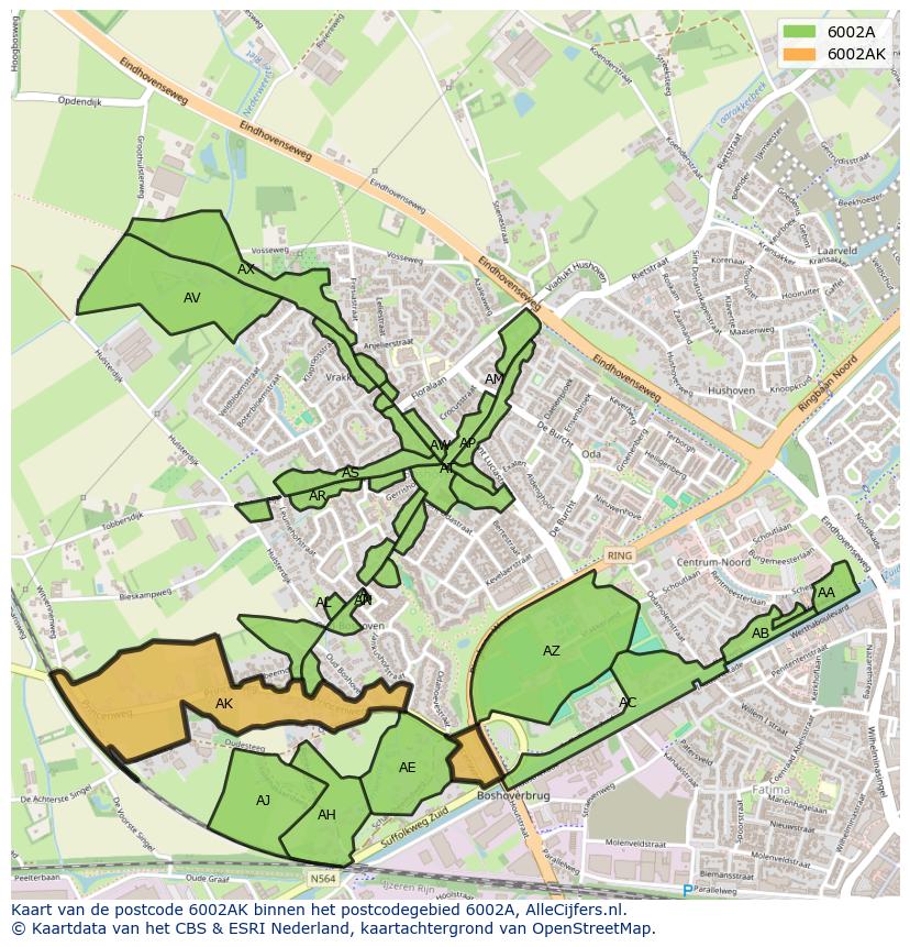 Afbeelding van het postcodegebied 6002 AK op de kaart.