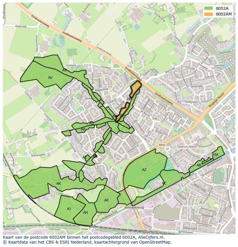 Afbeelding van het postcodegebied 6002 AM op de kaart.