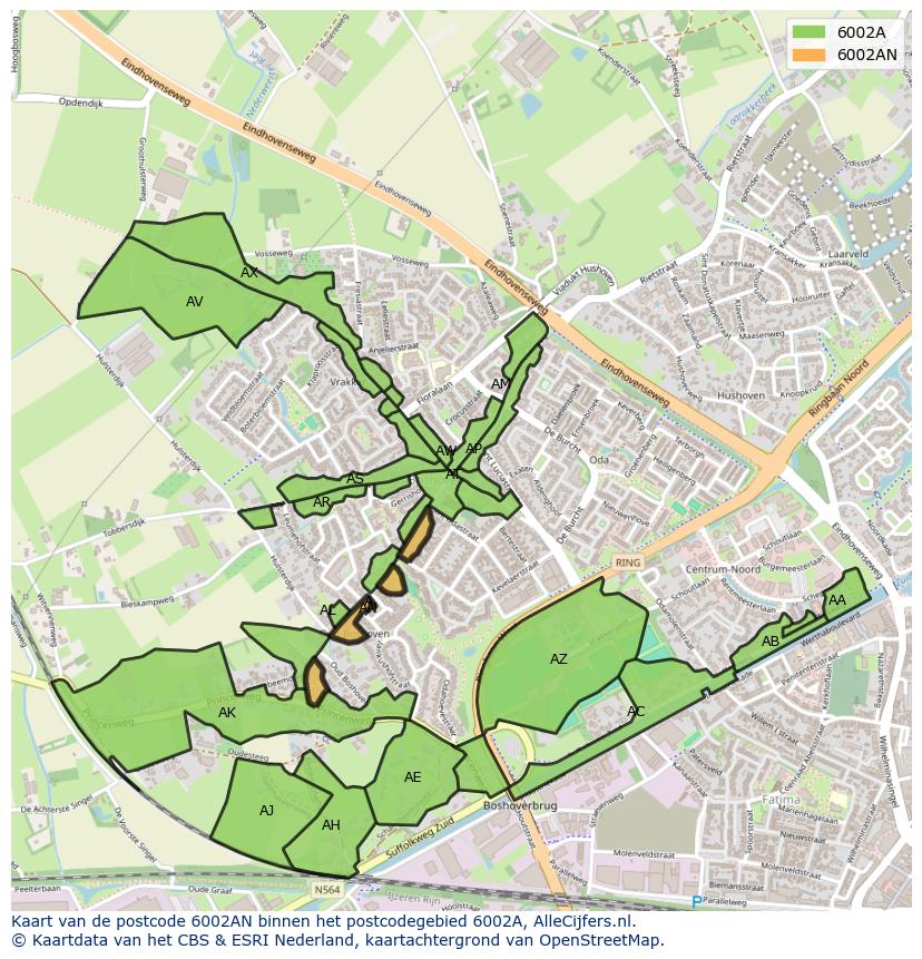 Afbeelding van het postcodegebied 6002 AN op de kaart.