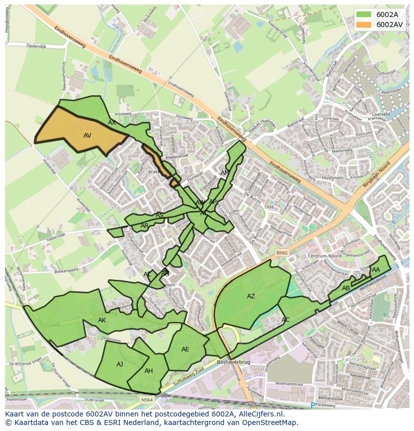 Afbeelding van het postcodegebied 6002 AV op de kaart.