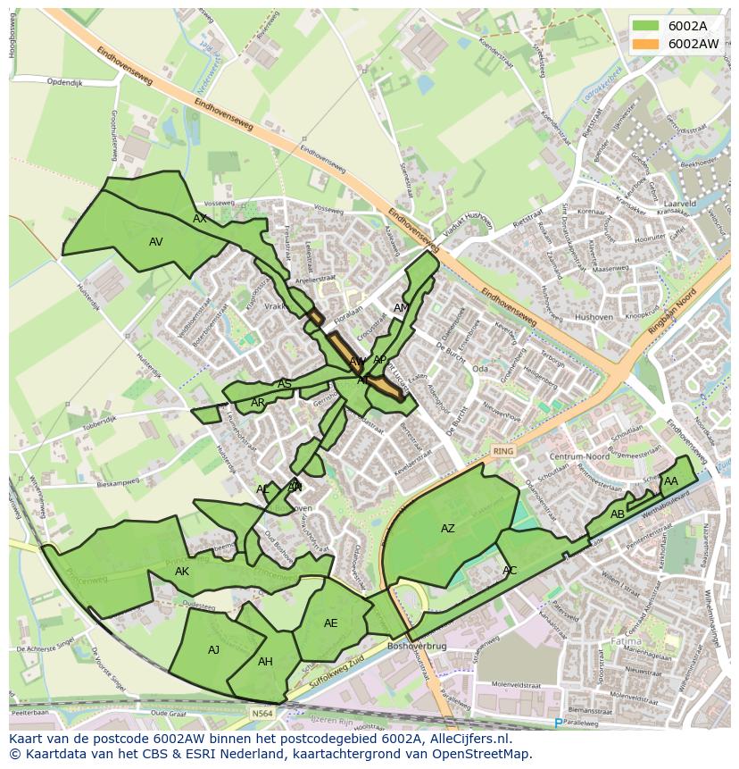 Afbeelding van het postcodegebied 6002 AW op de kaart.