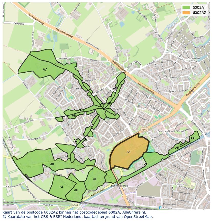 Afbeelding van het postcodegebied 6002 AZ op de kaart.