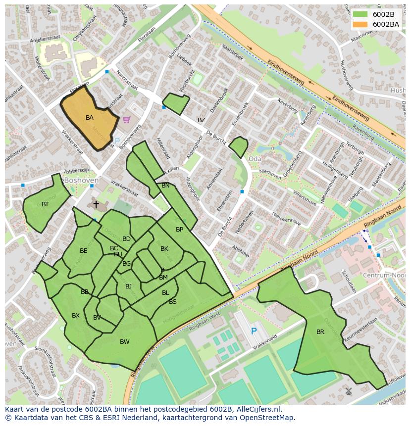 Afbeelding van het postcodegebied 6002 BA op de kaart.