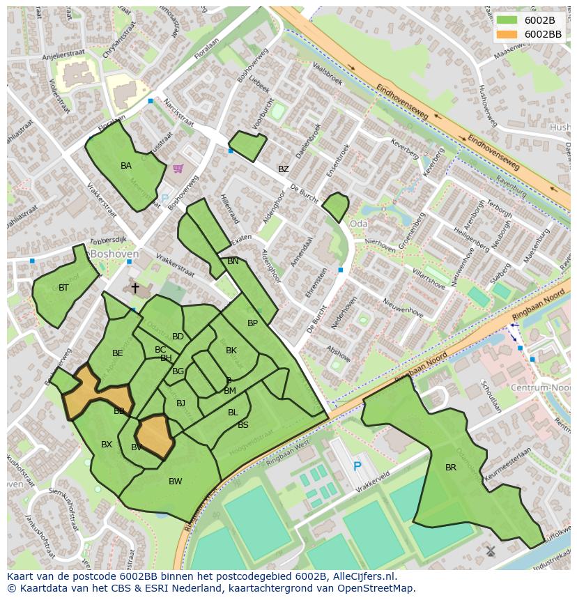 Afbeelding van het postcodegebied 6002 BB op de kaart.