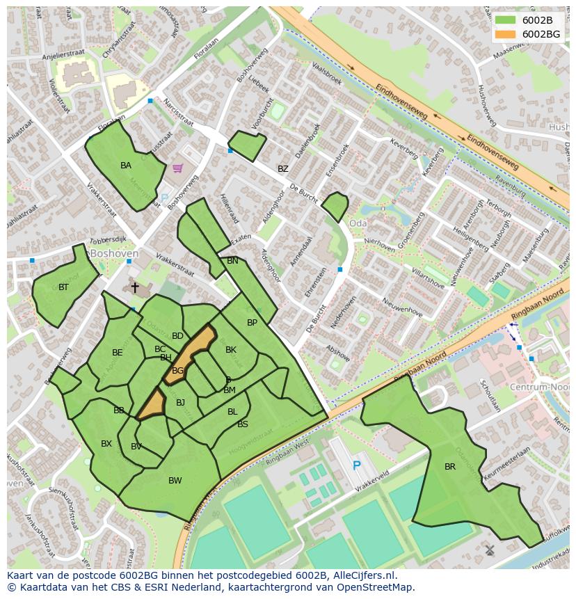 Afbeelding van het postcodegebied 6002 BG op de kaart.