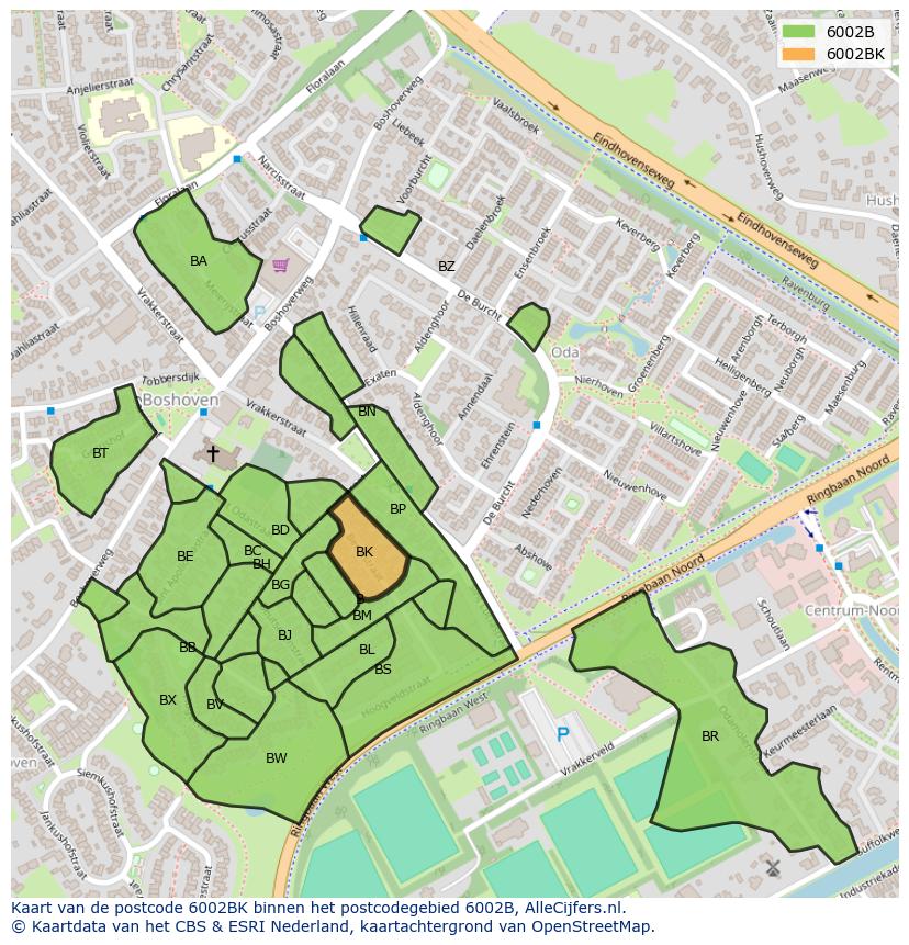 Afbeelding van het postcodegebied 6002 BK op de kaart.
