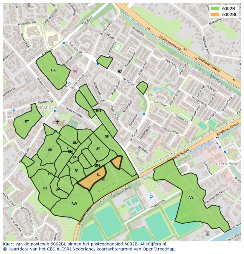 Afbeelding van het postcodegebied 6002 BL op de kaart.
