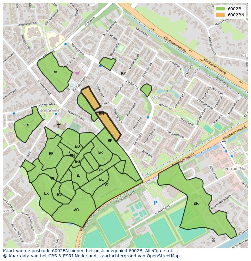 Afbeelding van het postcodegebied 6002 BN op de kaart.