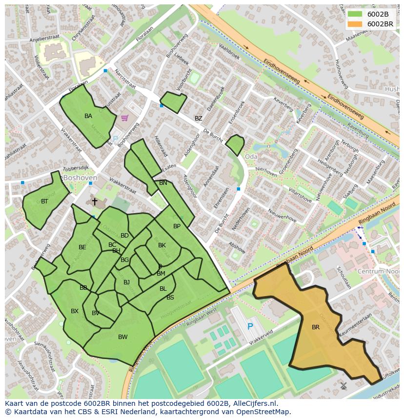 Afbeelding van het postcodegebied 6002 BR op de kaart.