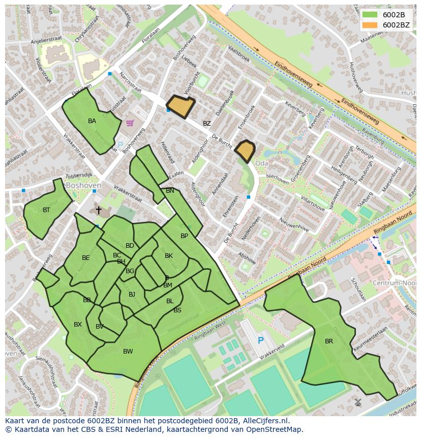 Afbeelding van het postcodegebied 6002 BZ op de kaart.