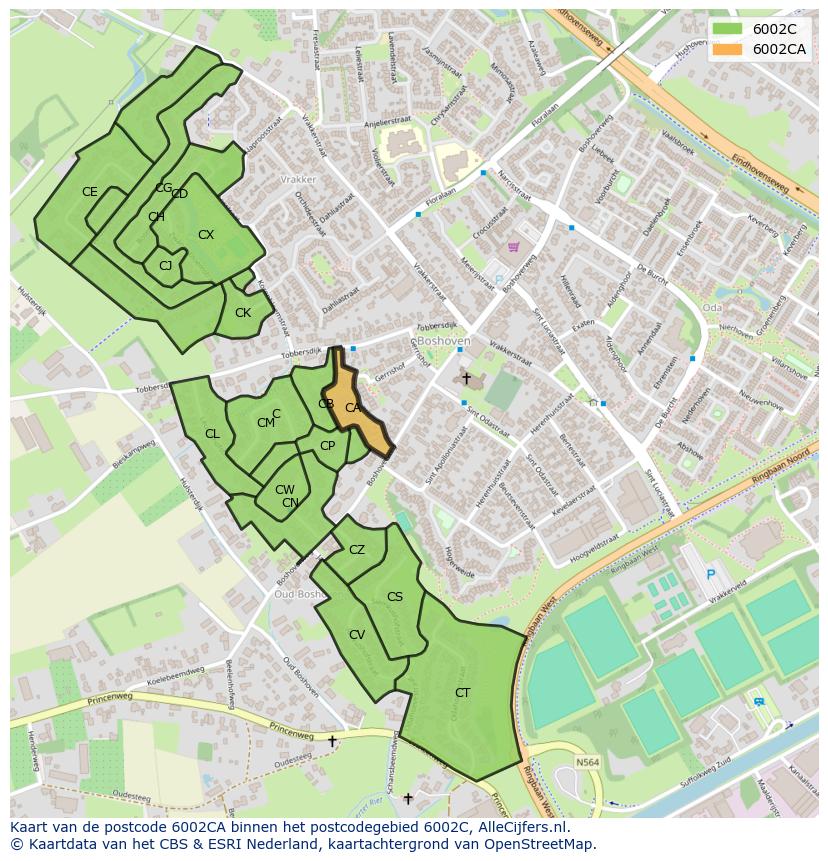 Afbeelding van het postcodegebied 6002 CA op de kaart.