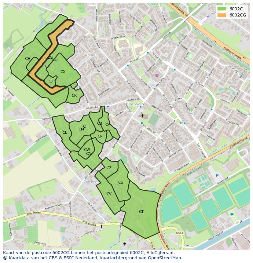 Afbeelding van het postcodegebied 6002 CG op de kaart.