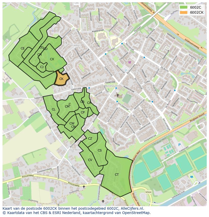 Afbeelding van het postcodegebied 6002 CK op de kaart.