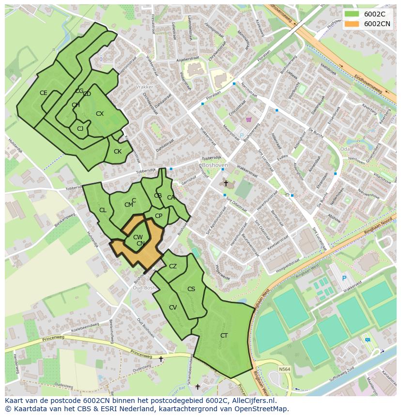 Afbeelding van het postcodegebied 6002 CN op de kaart.