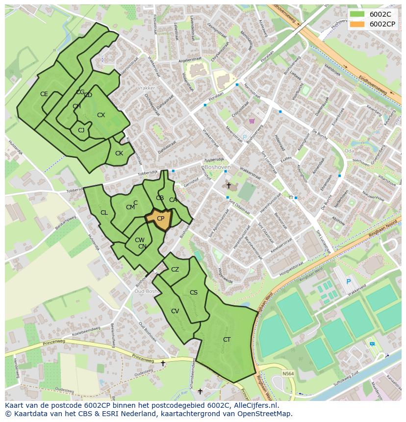 Afbeelding van het postcodegebied 6002 CP op de kaart.