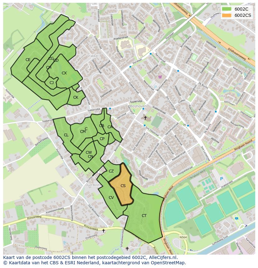 Afbeelding van het postcodegebied 6002 CS op de kaart.