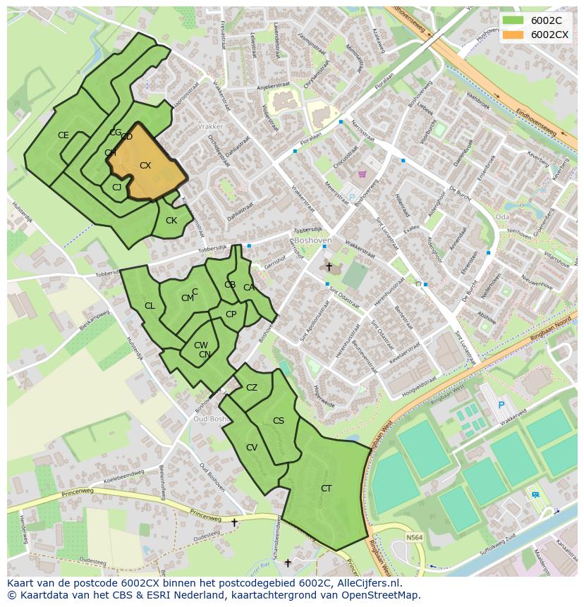 Afbeelding van het postcodegebied 6002 CX op de kaart.
