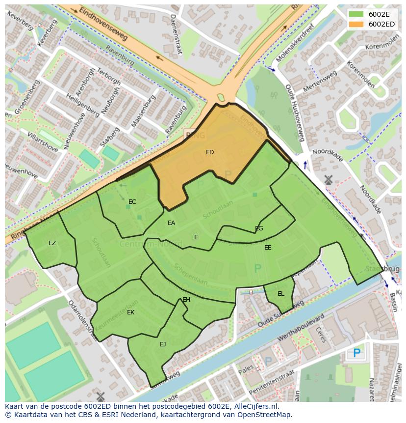 Afbeelding van het postcodegebied 6002 ED op de kaart.