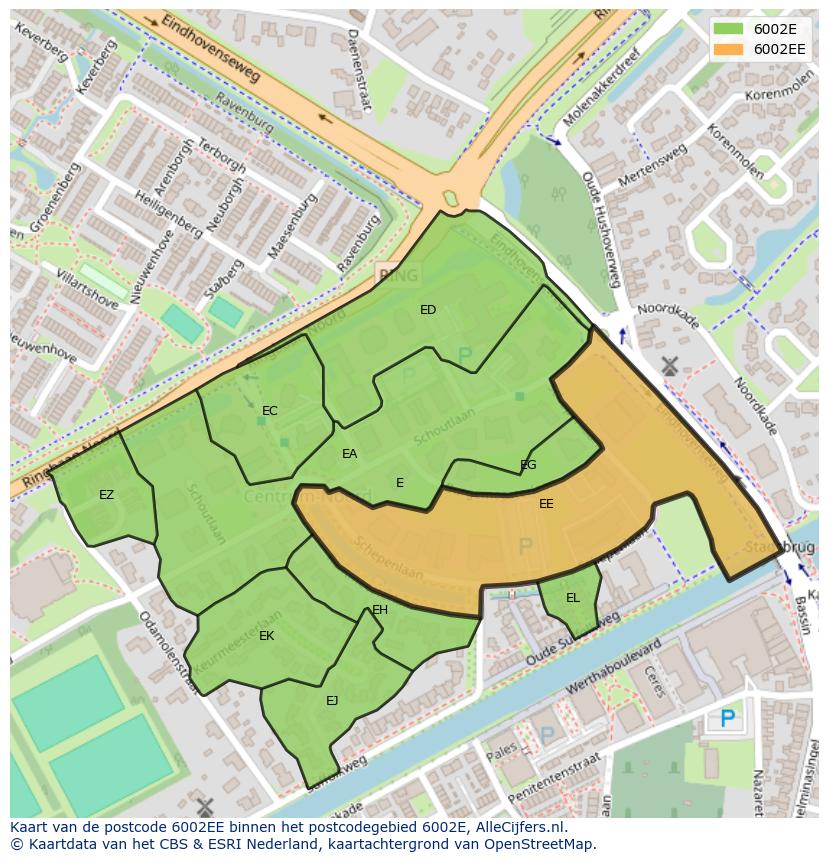 Afbeelding van het postcodegebied 6002 EE op de kaart.