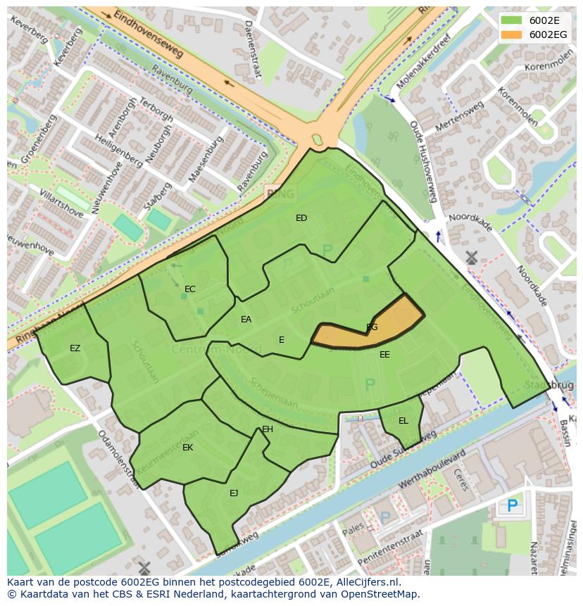 Afbeelding van het postcodegebied 6002 EG op de kaart.