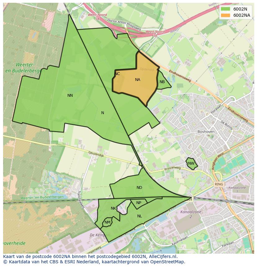 Afbeelding van het postcodegebied 6002 NA op de kaart.