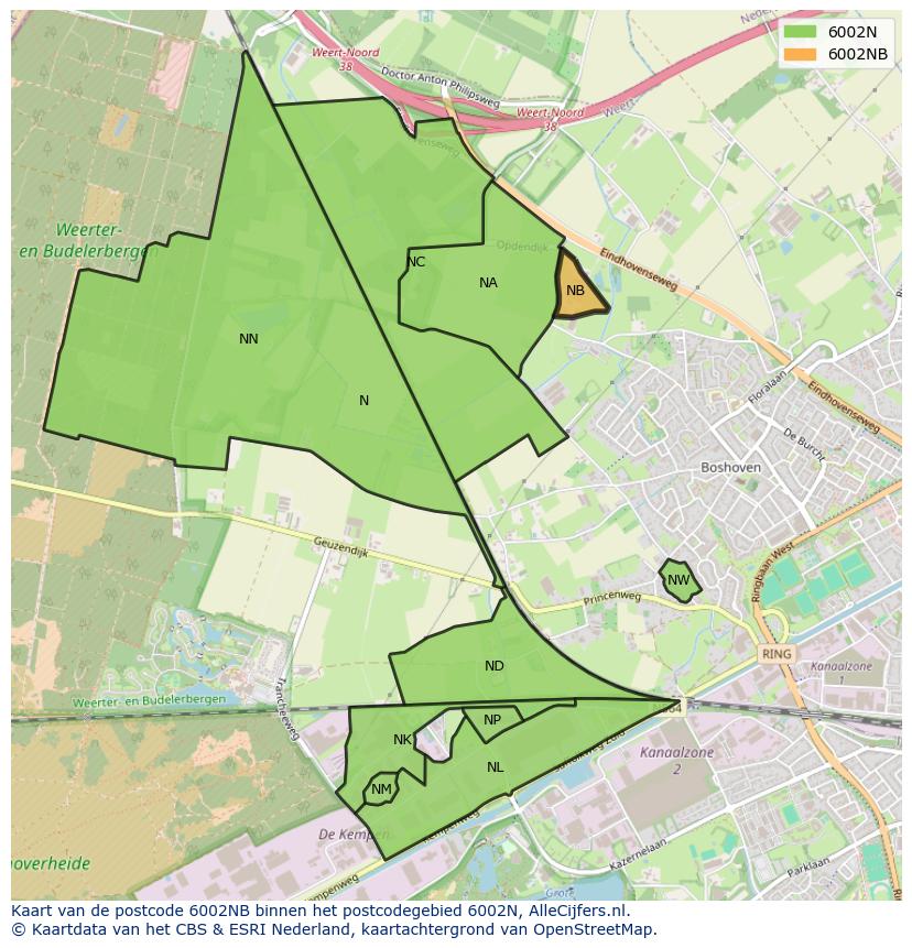 Afbeelding van het postcodegebied 6002 NB op de kaart.