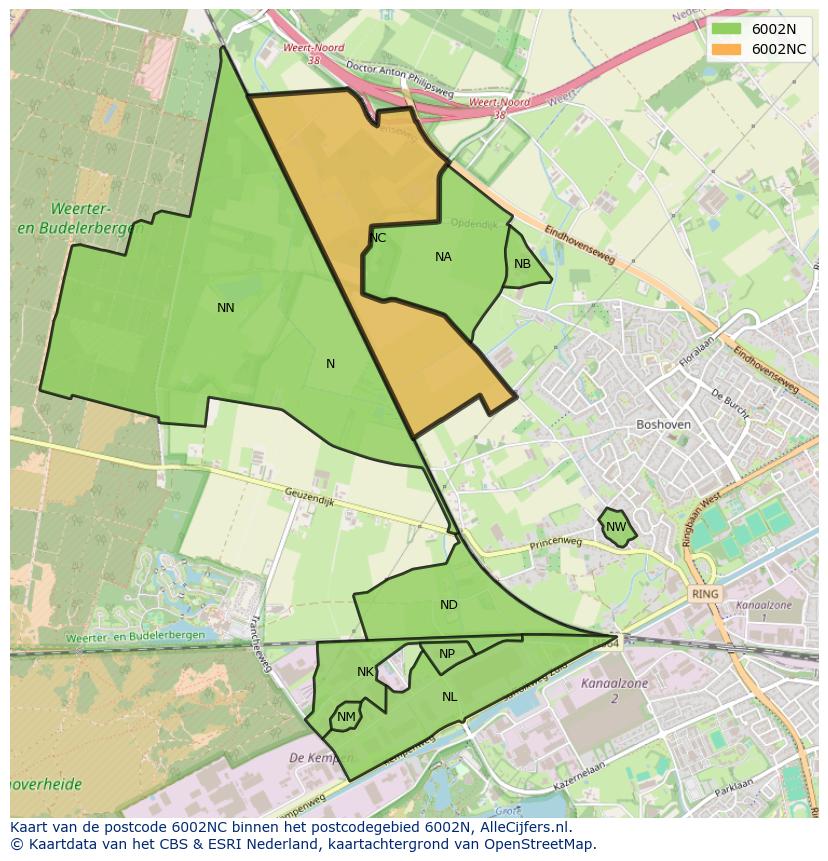 Afbeelding van het postcodegebied 6002 NC op de kaart.