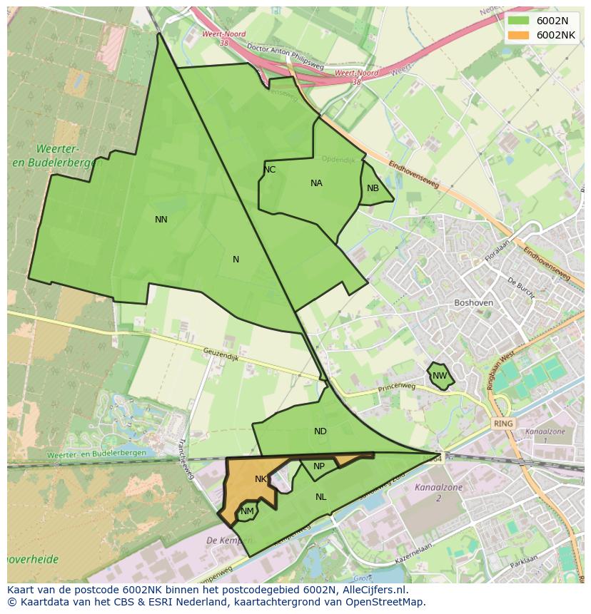 Afbeelding van het postcodegebied 6002 NK op de kaart.