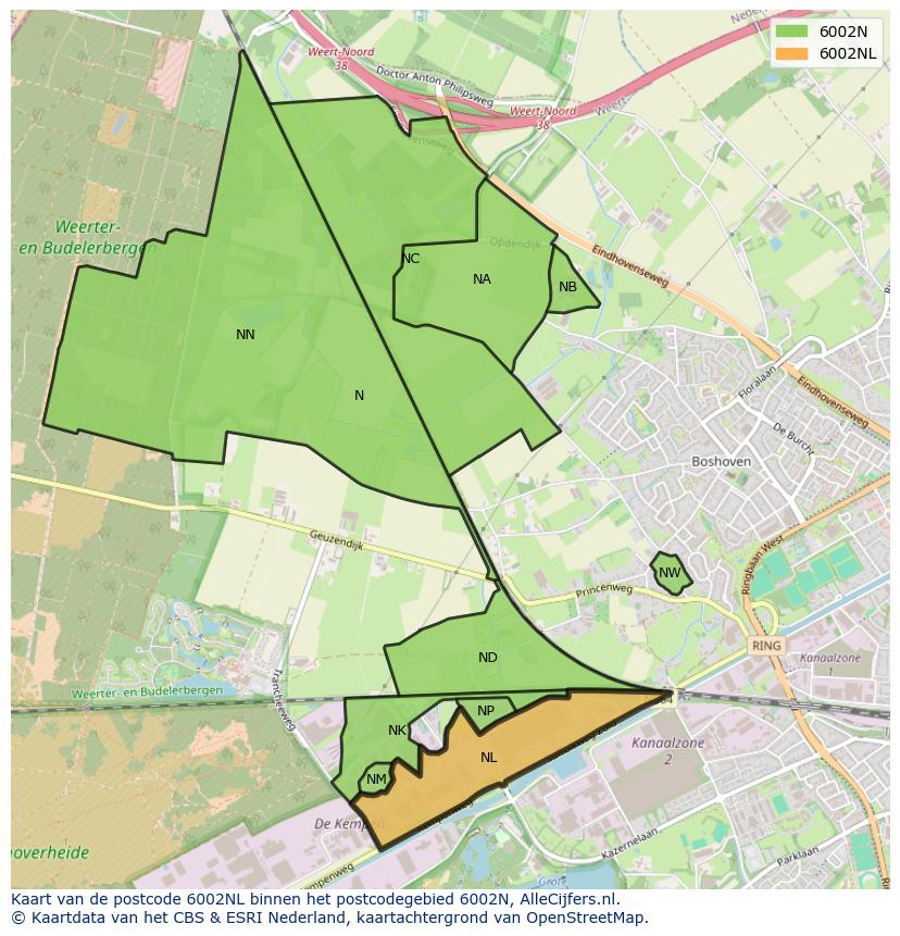 Afbeelding van het postcodegebied 6002 NL op de kaart.