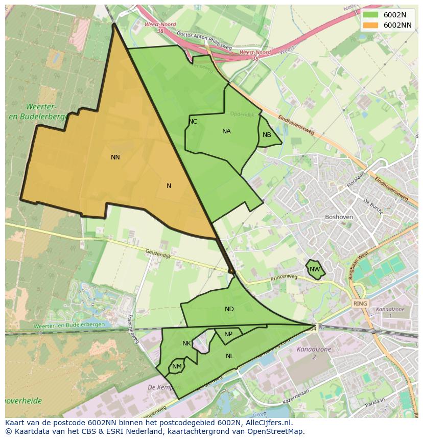 Afbeelding van het postcodegebied 6002 NN op de kaart.