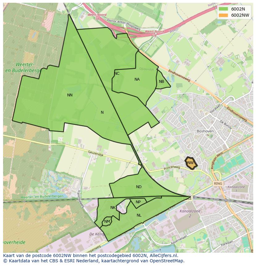 Afbeelding van het postcodegebied 6002 NW op de kaart.