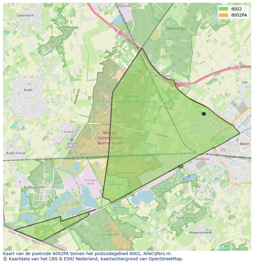 Afbeelding van het postcodegebied 6002 PA op de kaart.