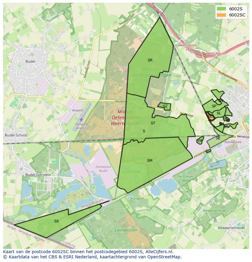 Afbeelding van het postcodegebied 6002 SC op de kaart.