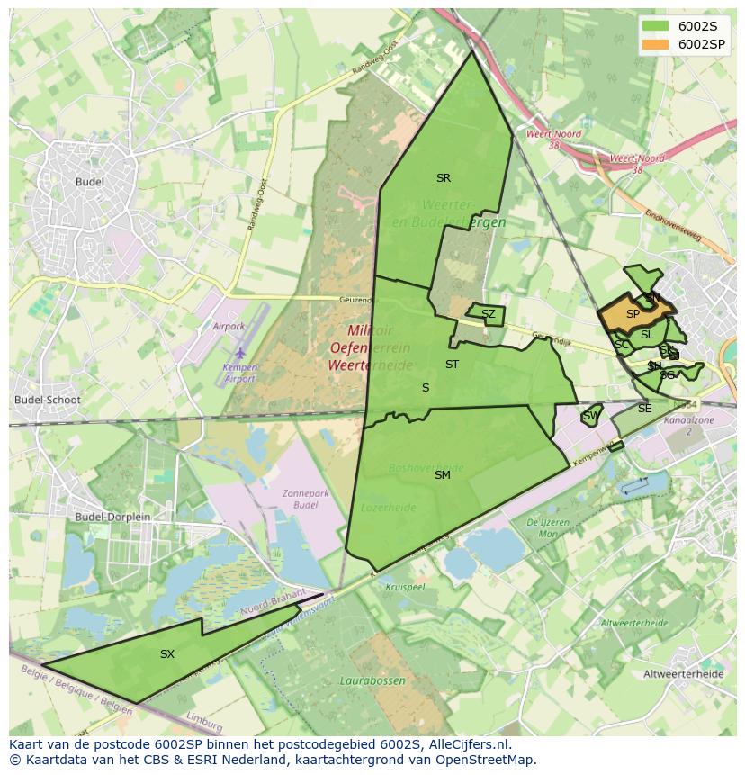 Afbeelding van het postcodegebied 6002 SP op de kaart.