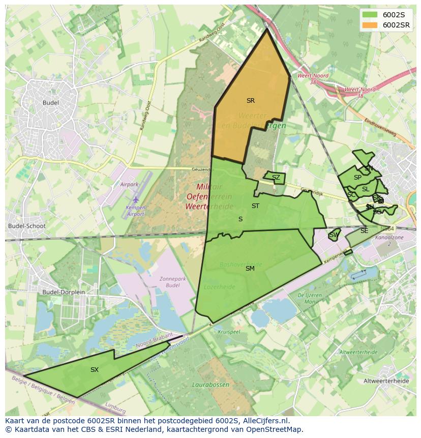 Afbeelding van het postcodegebied 6002 SR op de kaart.