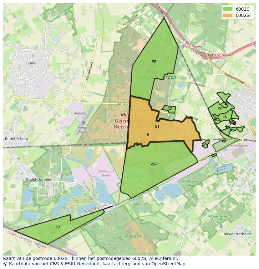 Afbeelding van het postcodegebied 6002 ST op de kaart.