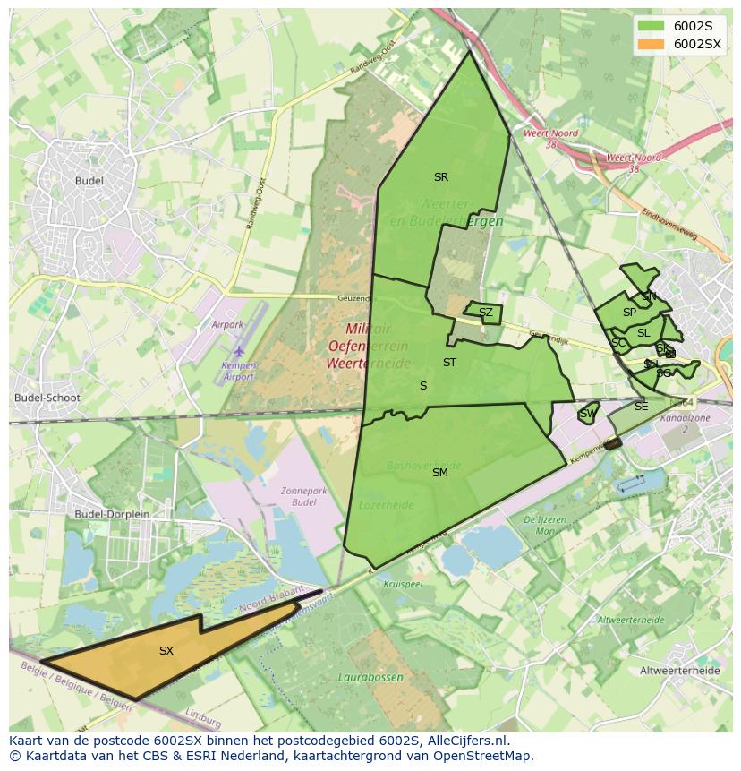 Afbeelding van het postcodegebied 6002 SX op de kaart.