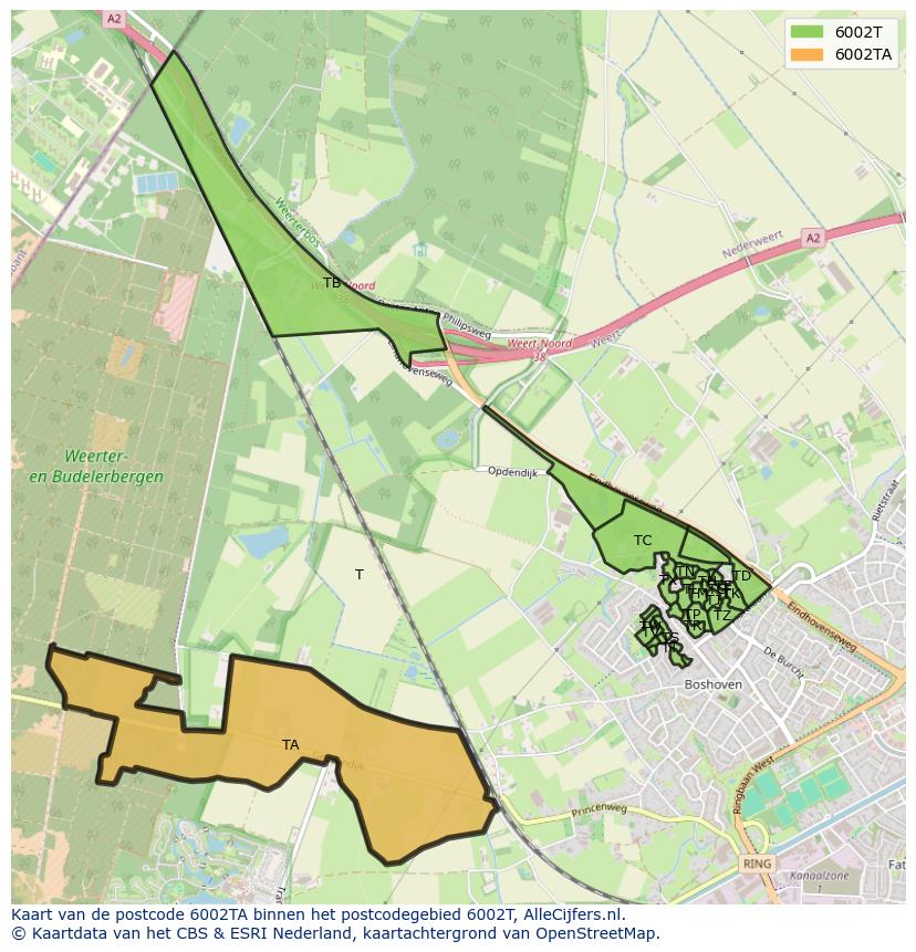 Afbeelding van het postcodegebied 6002 TA op de kaart.