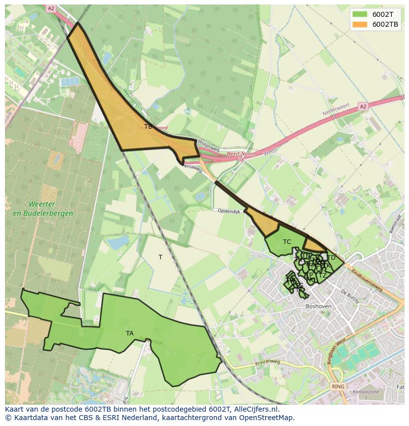 Afbeelding van het postcodegebied 6002 TB op de kaart.