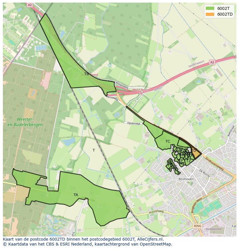 Afbeelding van het postcodegebied 6002 TD op de kaart.