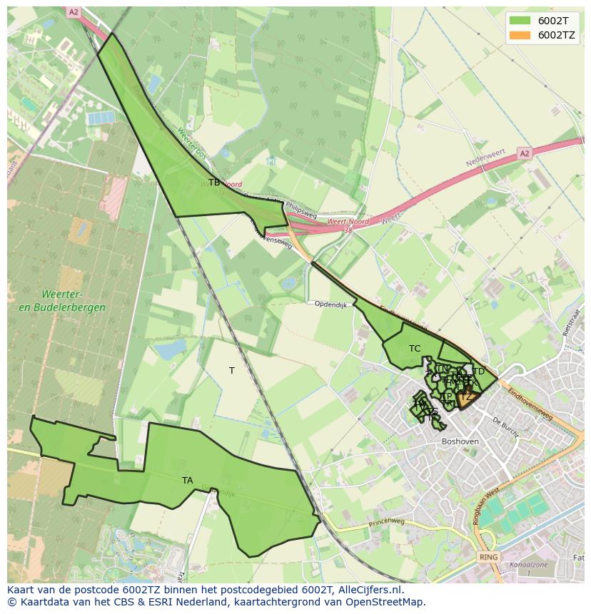 Afbeelding van het postcodegebied 6002 TZ op de kaart.