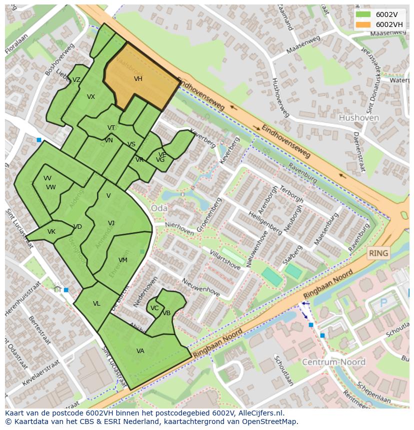 Afbeelding van het postcodegebied 6002 VH op de kaart.