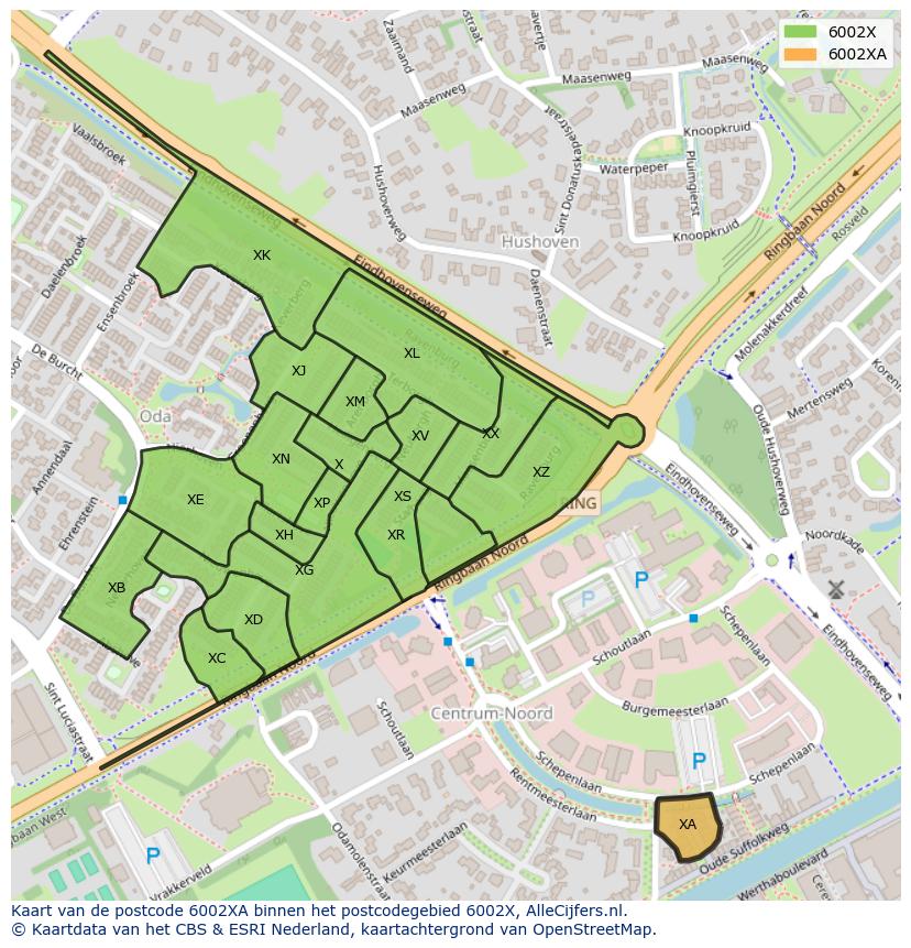 Afbeelding van het postcodegebied 6002 XA op de kaart.