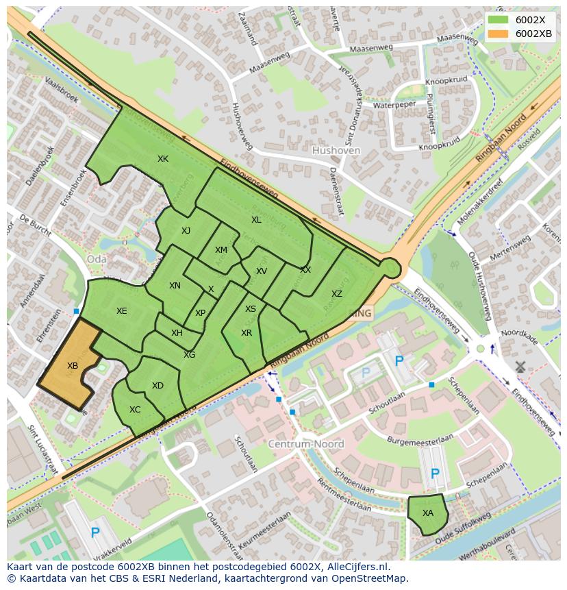 Afbeelding van het postcodegebied 6002 XB op de kaart.