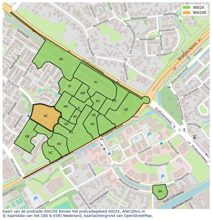 Afbeelding van het postcodegebied 6002 XE op de kaart.