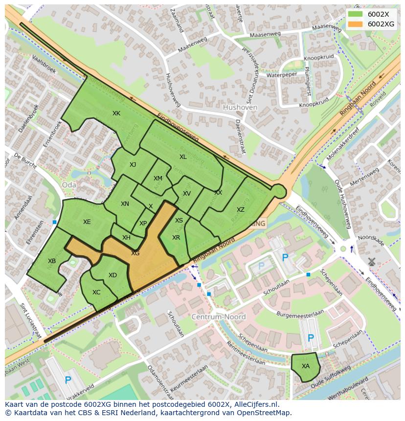 Afbeelding van het postcodegebied 6002 XG op de kaart.