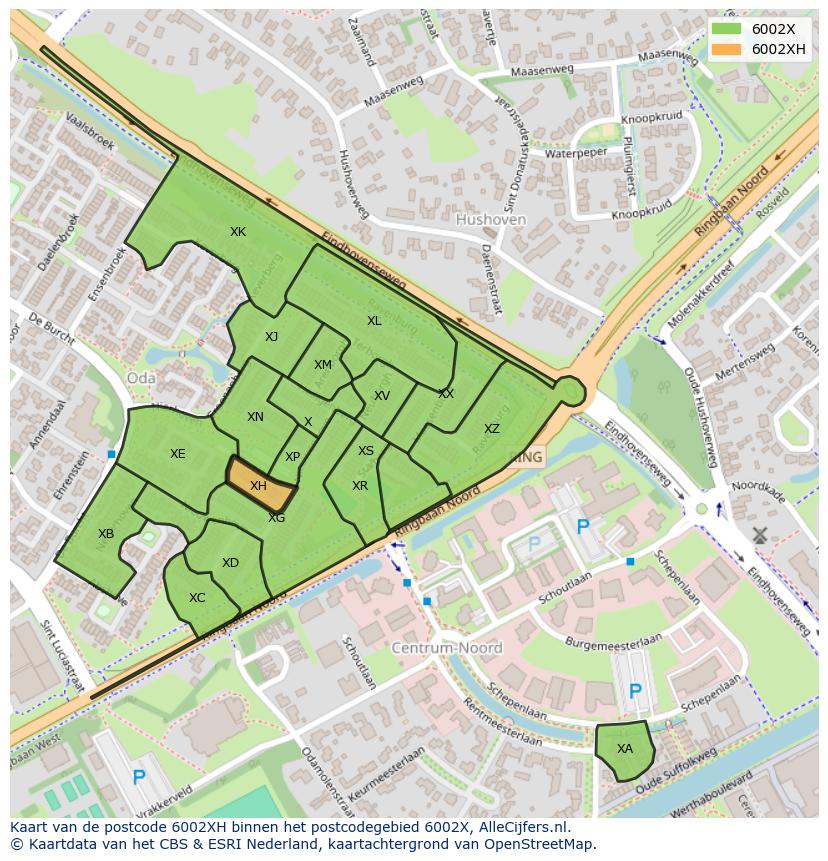 Afbeelding van het postcodegebied 6002 XH op de kaart.